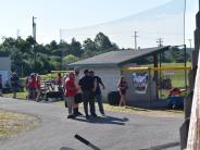 group of people outside field