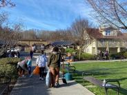 people cleaning up garden