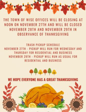 Town of Wise Thanksgiving Schedule